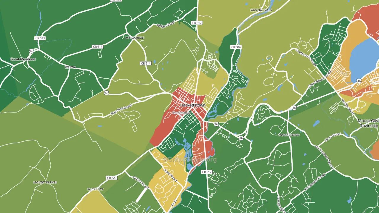 Hackettstown, NJ Map of Theft Rates