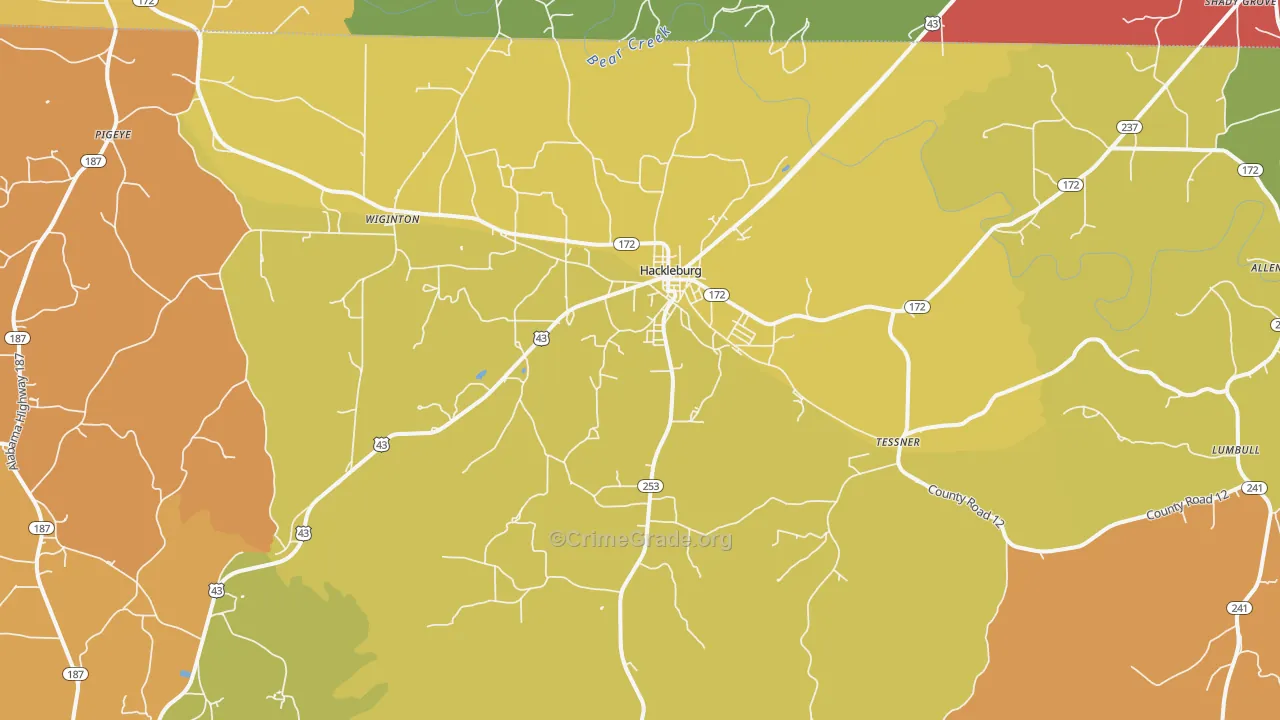 Hackleburg, AL Map of Theft Rates