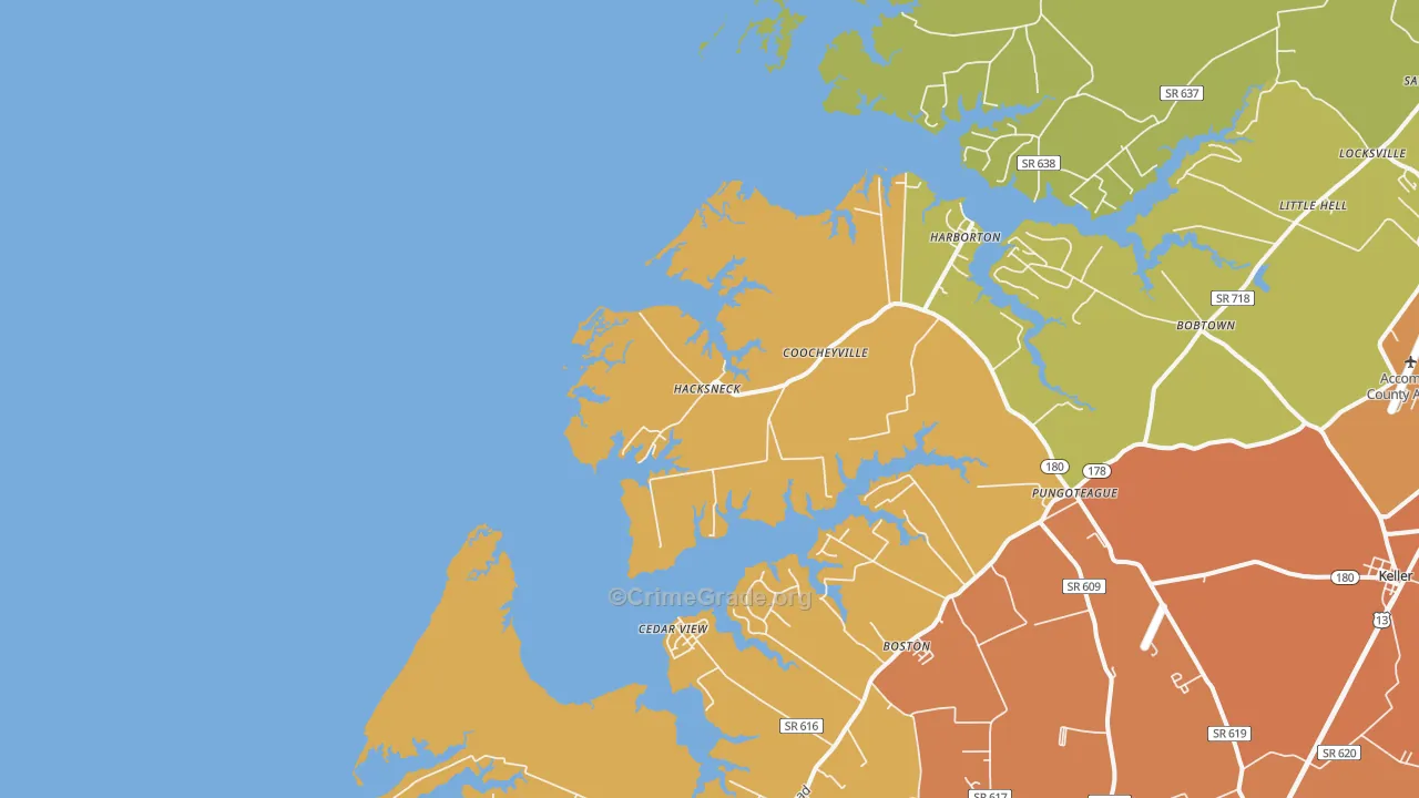 Hacksneck, VA Map of Theft Rates
