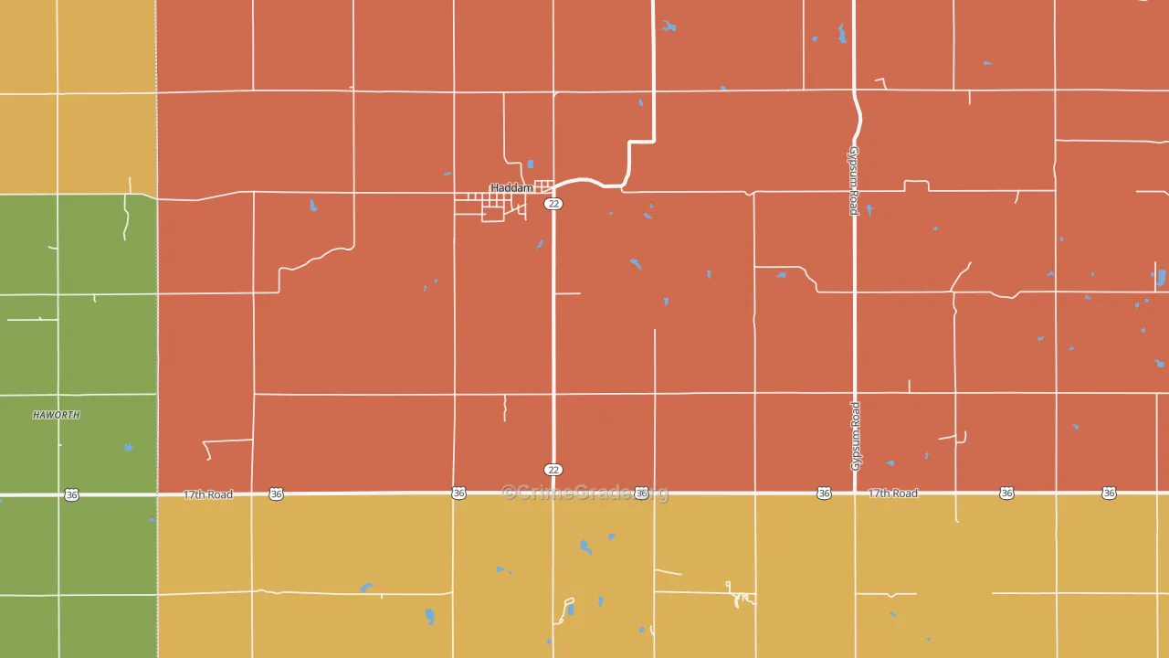 Haddam, KS Map of Theft Rates