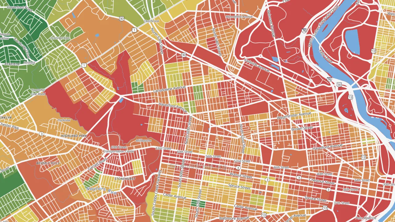 Haddington-Carroll Park, Philadelphia, PA Map of Theft Rates