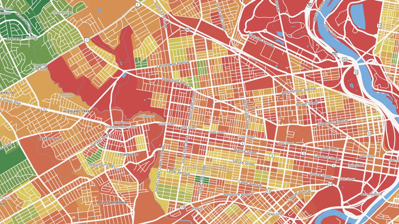 Haddington, Philadelphia, PA Map of Theft Rates