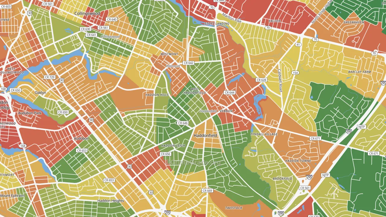 Haddonfield, NJ Map of Theft Rates