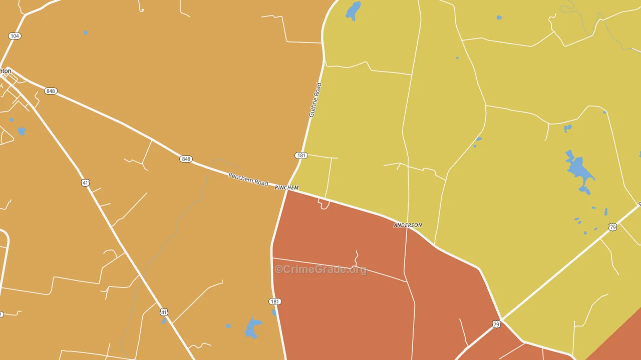 Hadensville, KY Map of Theft Rates