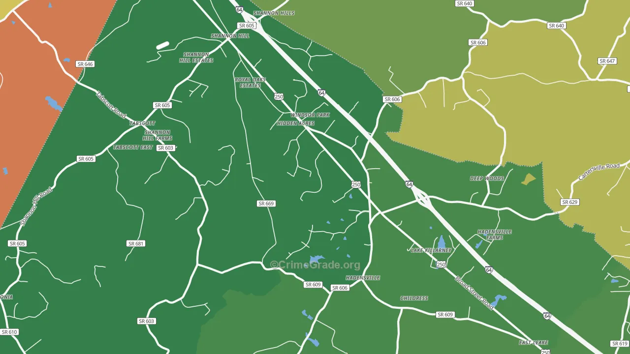 Hadensville, VA Map of Theft Rates