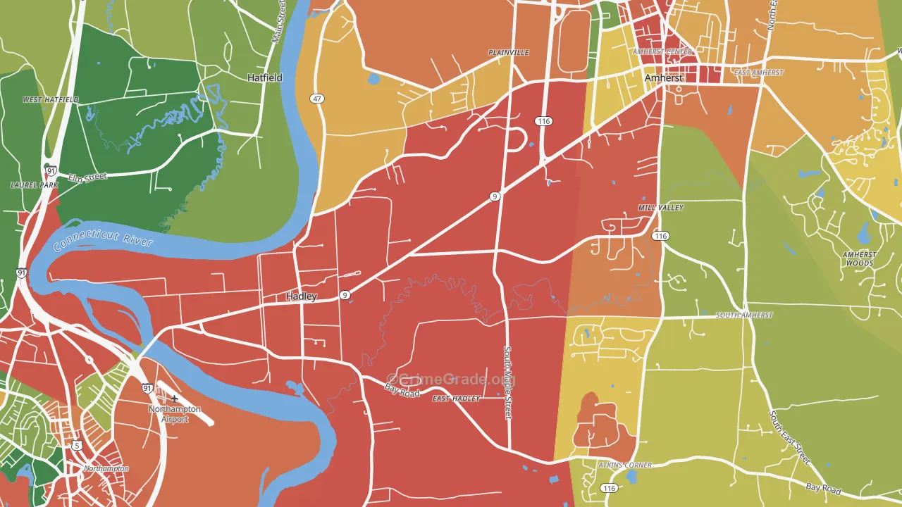 Hadley, MA Map of Theft Rates
