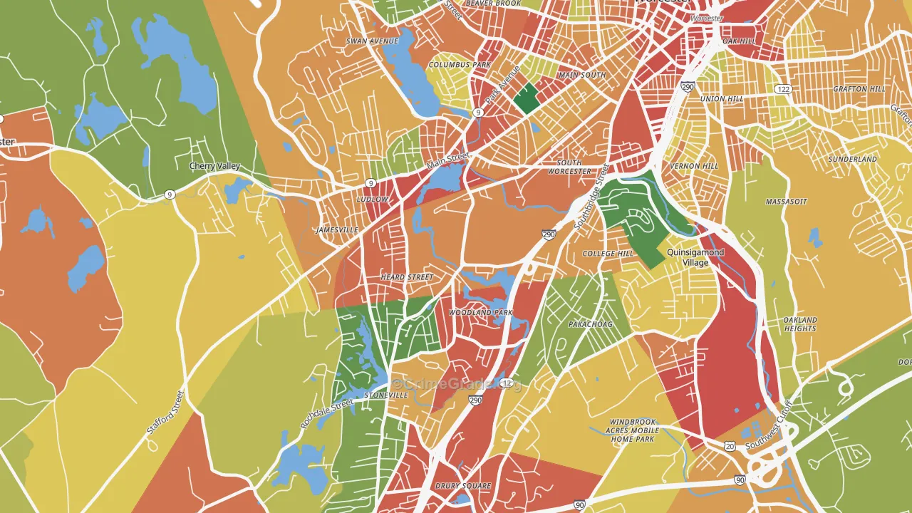 Hadwen Park, Worcester, MA Map of Theft Rates