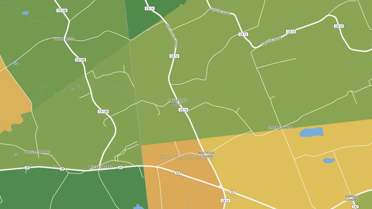 Hagedorns Mills, NY Map of Theft Rates