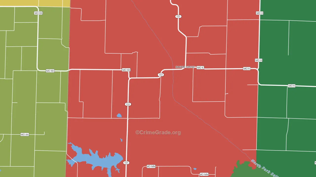 Hagers Grove, MO Map of Theft Rates