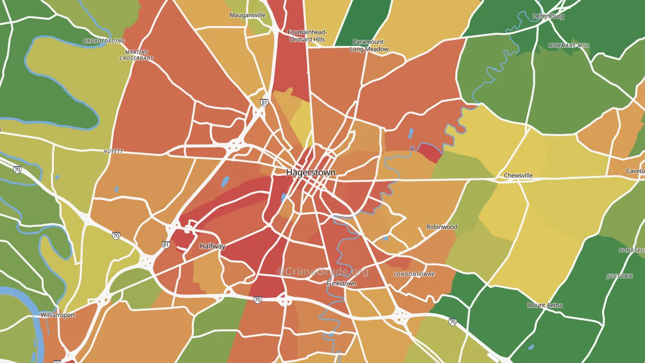 Hagerstown, MD Map of Theft Rates