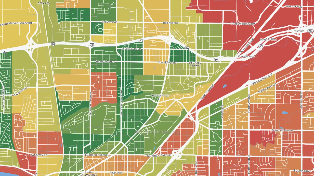 Hagginwood, Sacramento, CA Map of Theft Rates