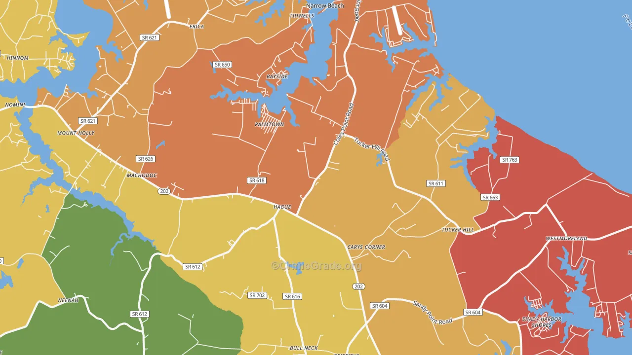 Hague, VA Map of Theft Rates