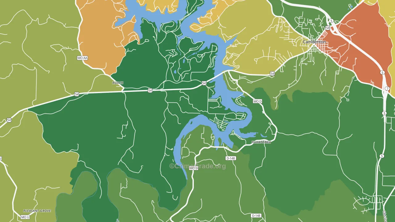 Hahatonka, MO Map of Theft Rates