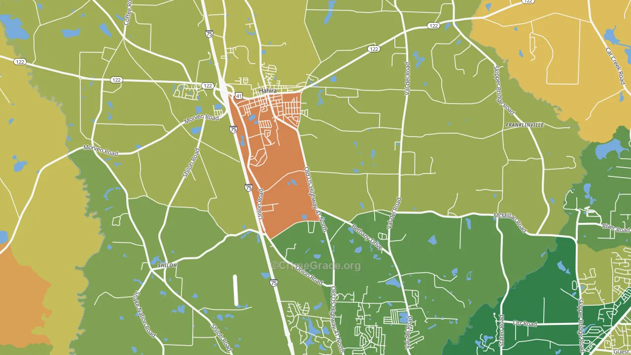 Hahira, GA Map of Theft Rates