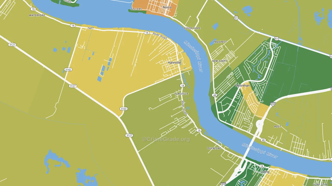 Hahnville, LA Map of Theft Rates