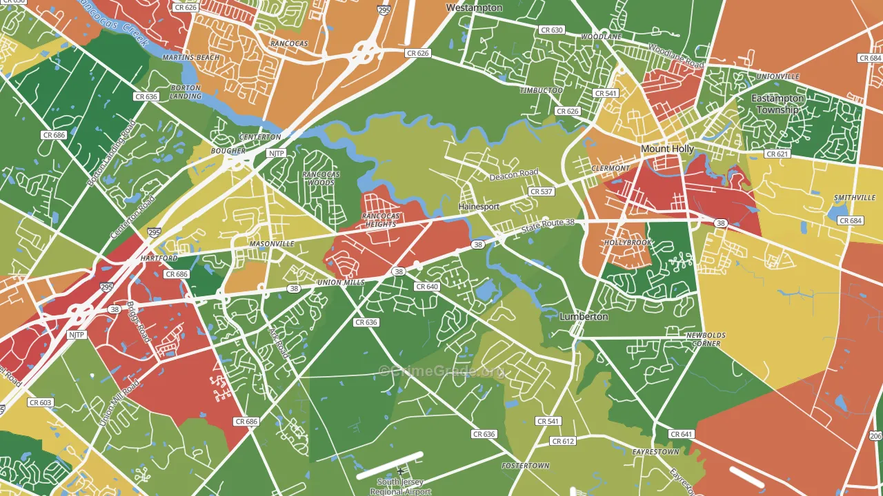 Hainesport, NJ Map of Theft Rates