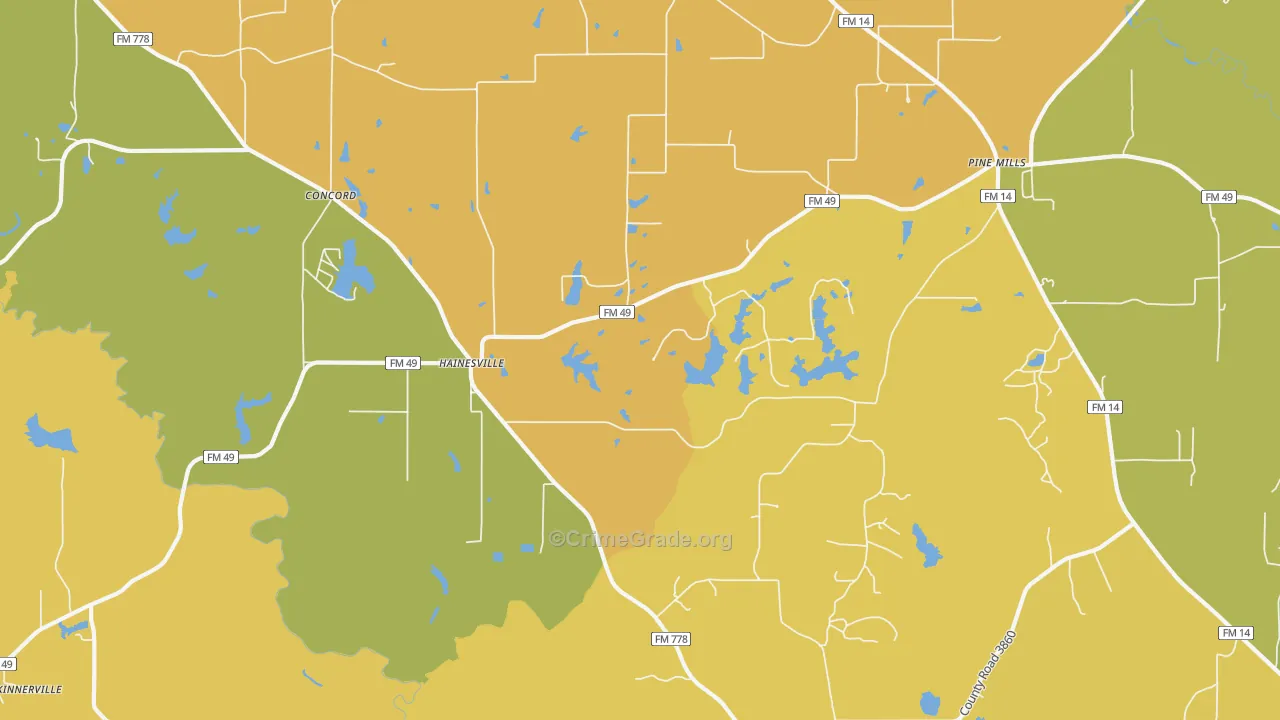 Hainesville, TX Map of Theft Rates