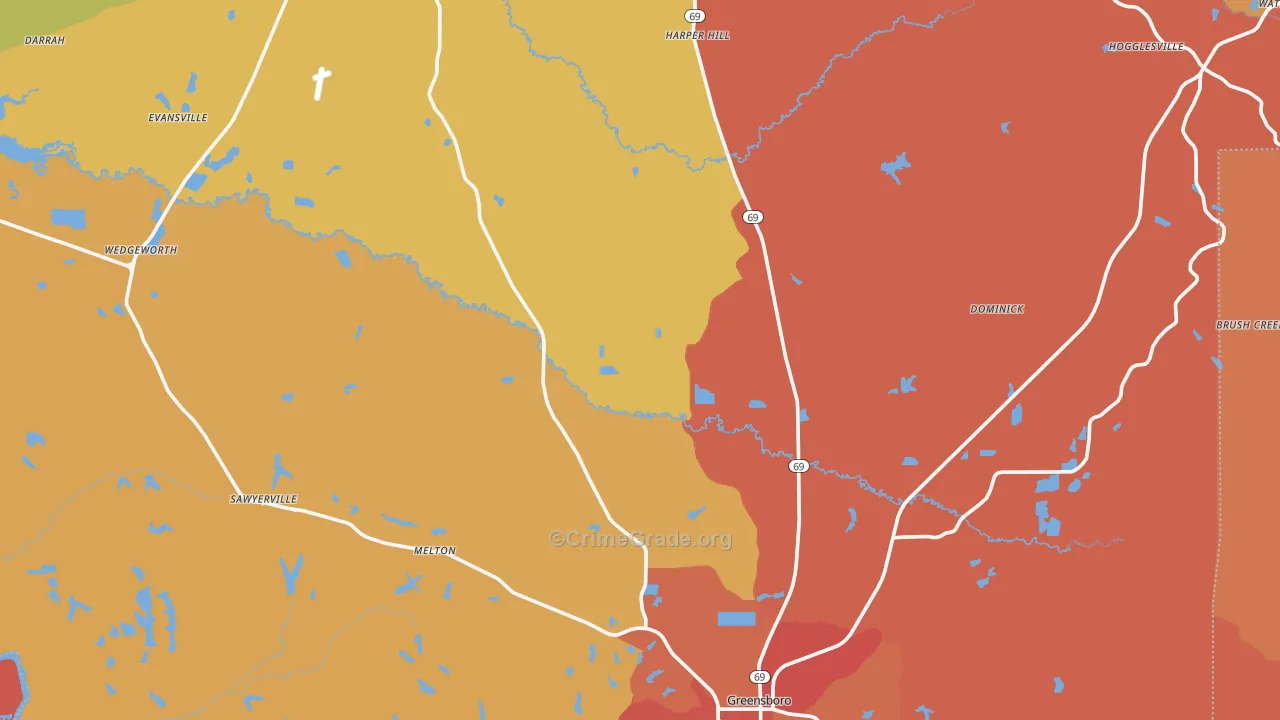 Hale County, AL Map of Theft Rates
