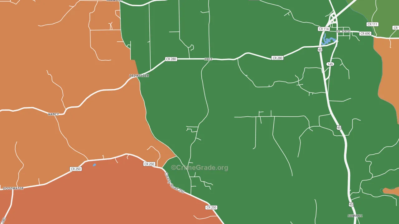Hale, MS Map of Theft Rates