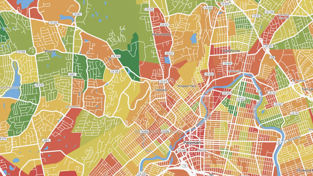 Haledon, NJ Map of Theft Rates