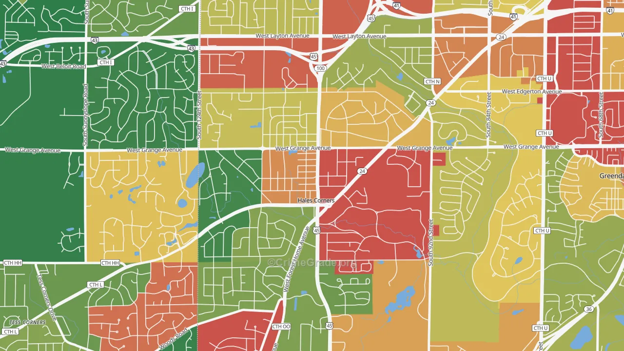 Hales Corners, WI Map of Theft Rates