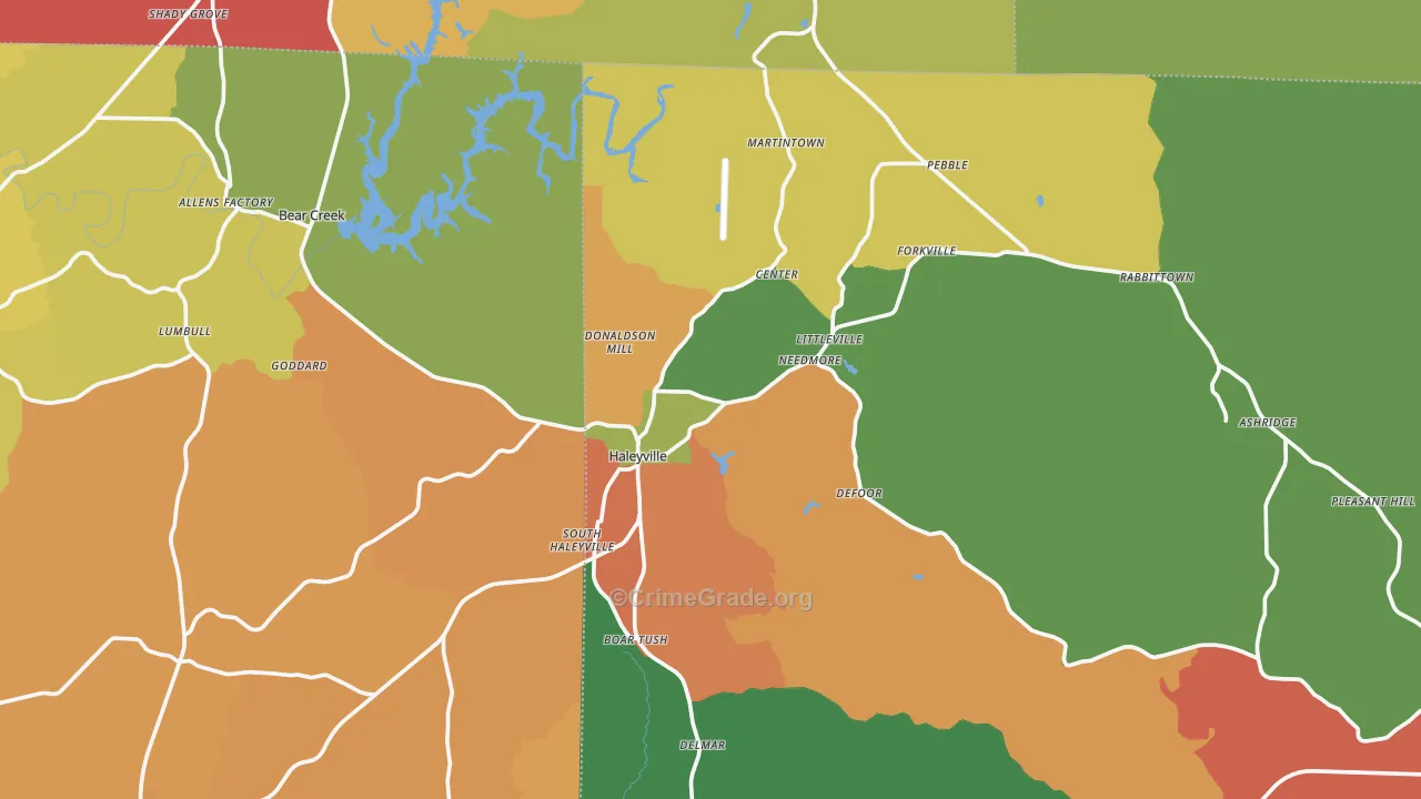 Haleyville, AL Map of Theft Rates