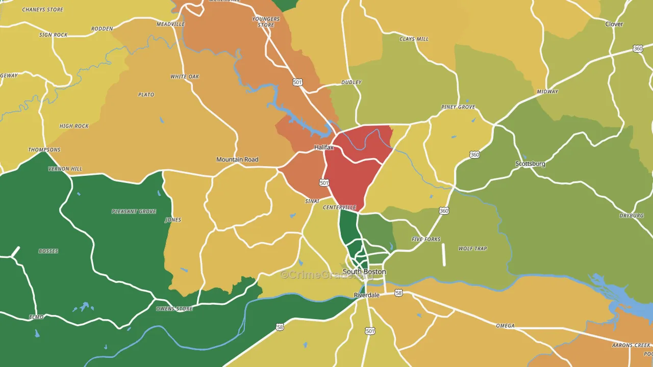 Halifax County, VA Map of Theft Rates