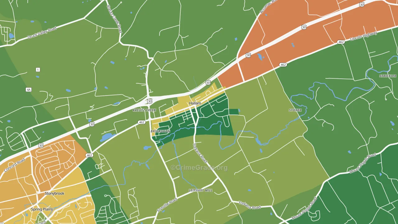 Hallam, PA Map of Theft Rates