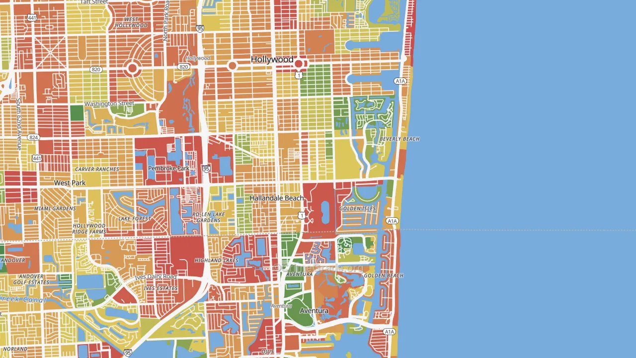 Hallandale Beach, FL Map of Theft Rates