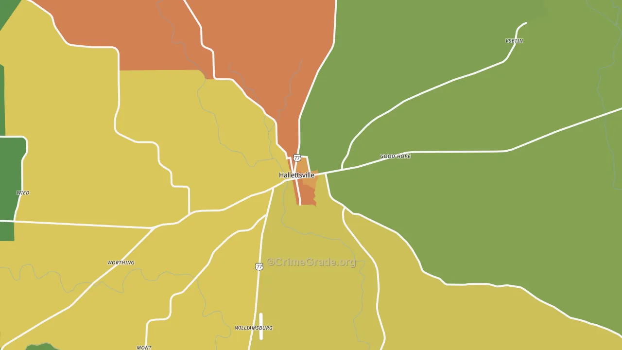 Hallettsville, TX Map of Theft Rates
