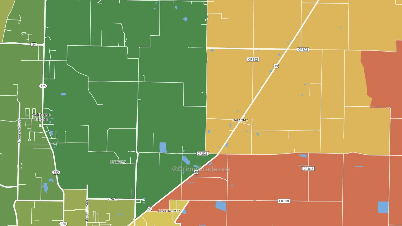Halliday, AR Map of Theft Rates