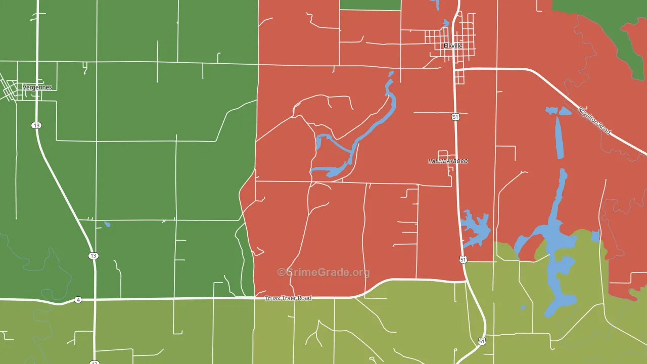 Hallidayboro, IL Map of Theft Rates
