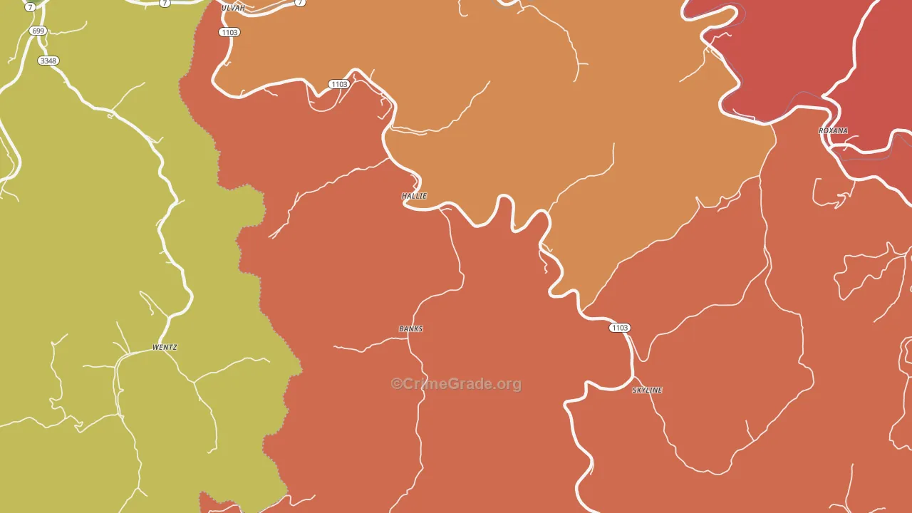 Hallie, KY Map of Theft Rates