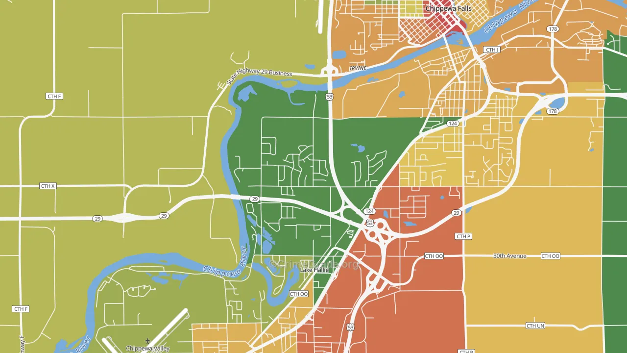 Hallie, WI Map of Theft Rates