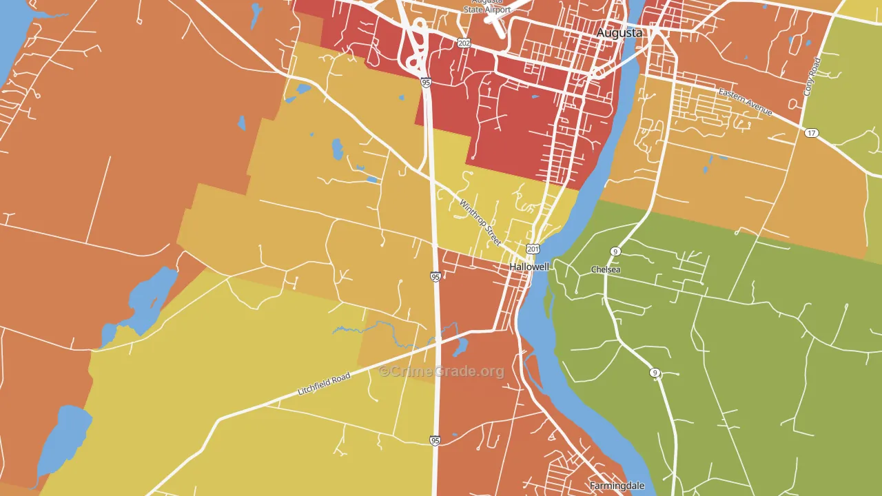 Hallowell, ME Map of Theft Rates