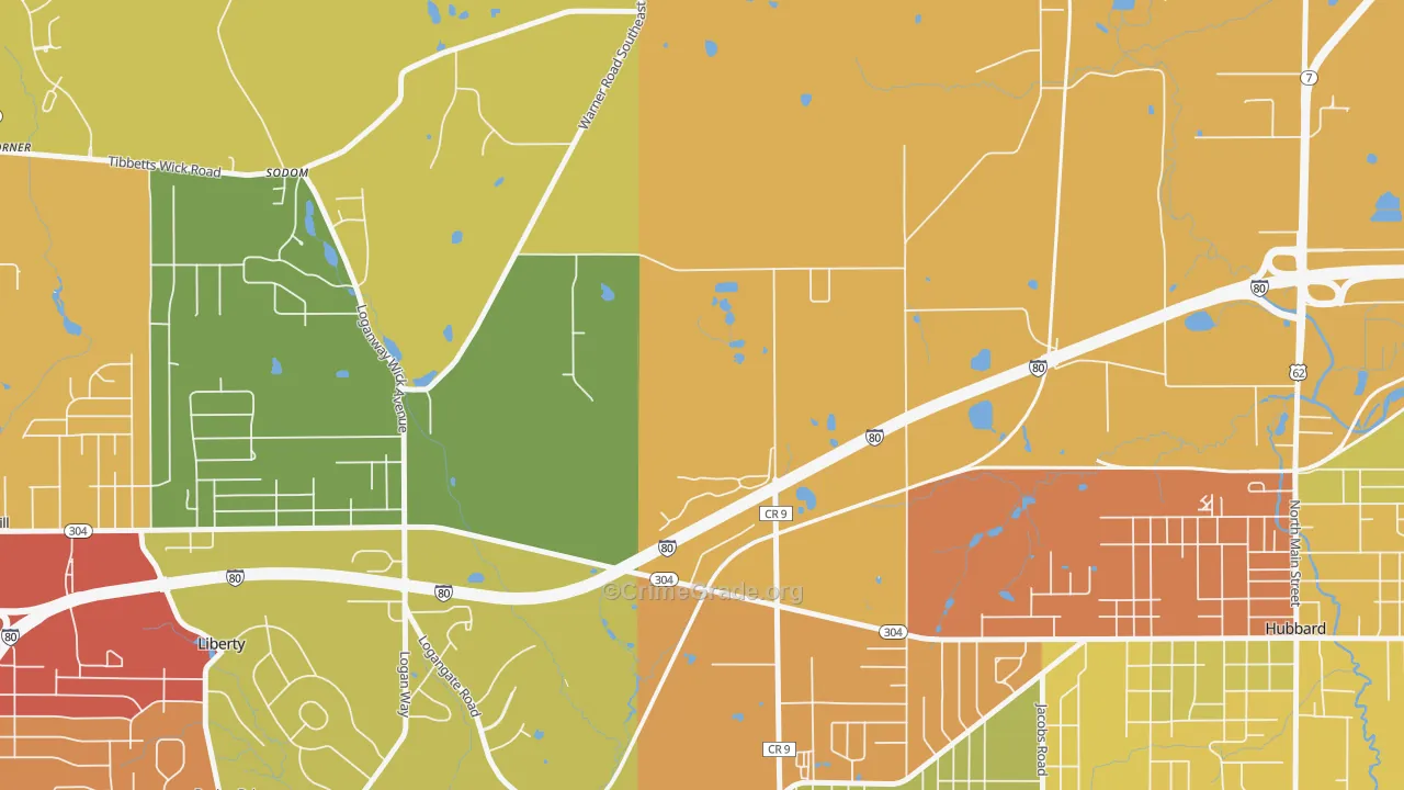 Halls Corners, OH Map of Theft Rates