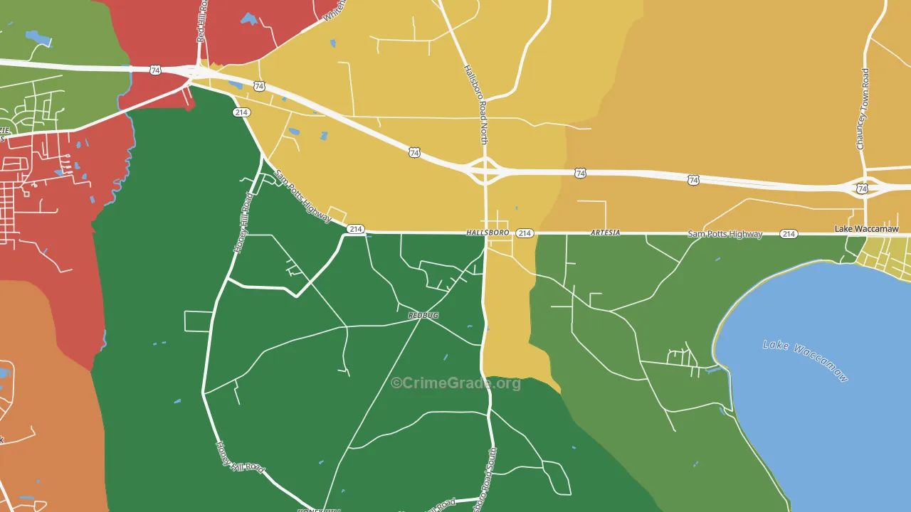 Hallsboro, NC Map of Theft Rates
