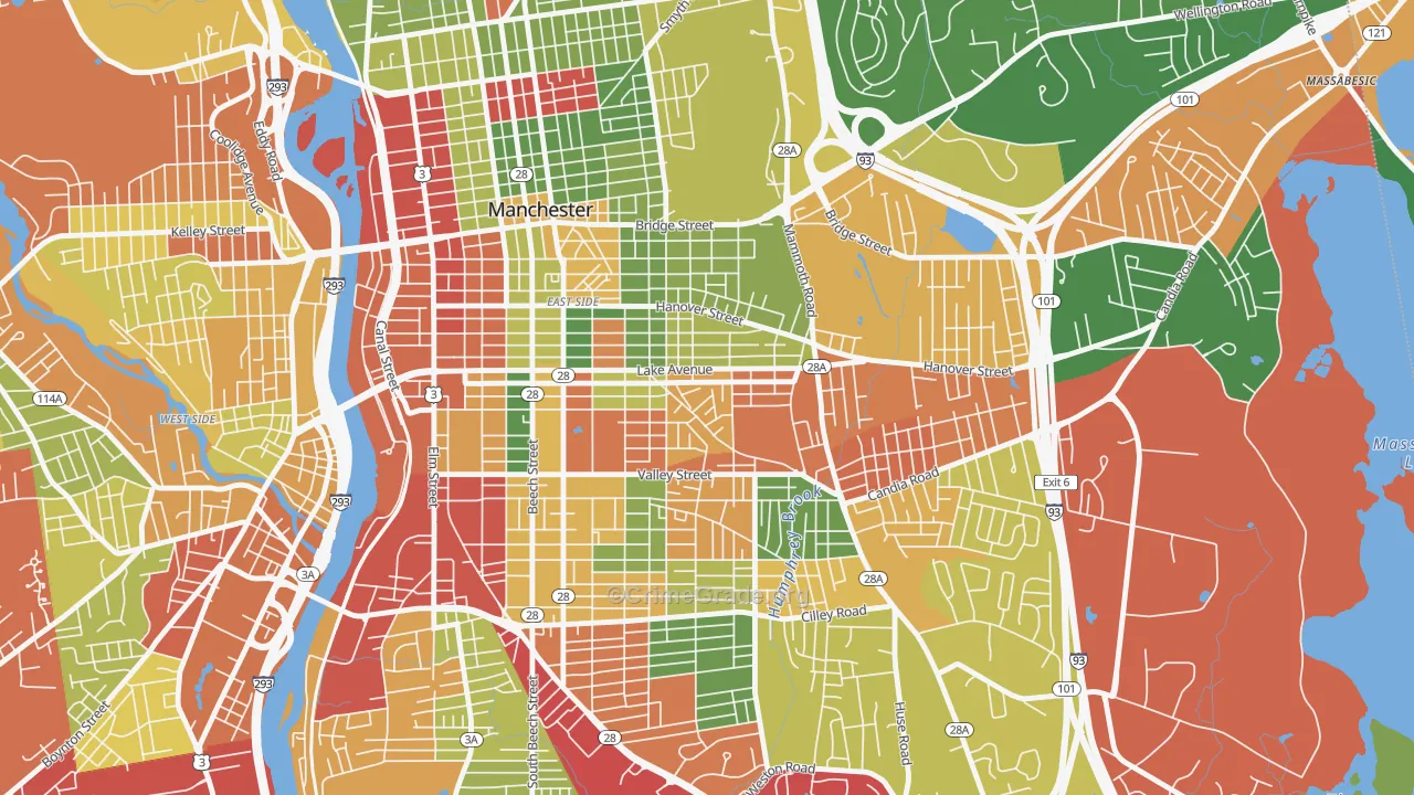 Hallsville, Manchester, NH Map of Theft Rates