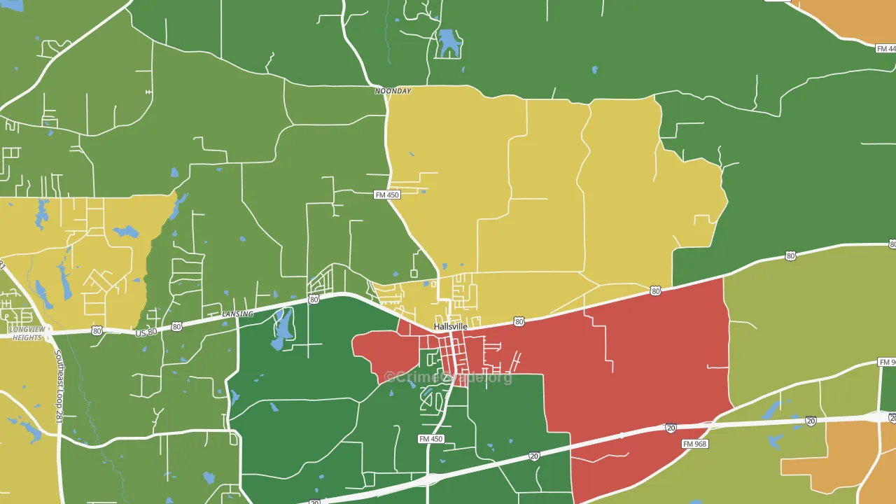 Hallsville, TX Map of Theft Rates