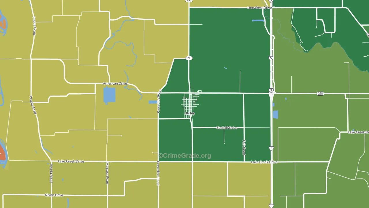 Halsey, OR Map of Theft Rates