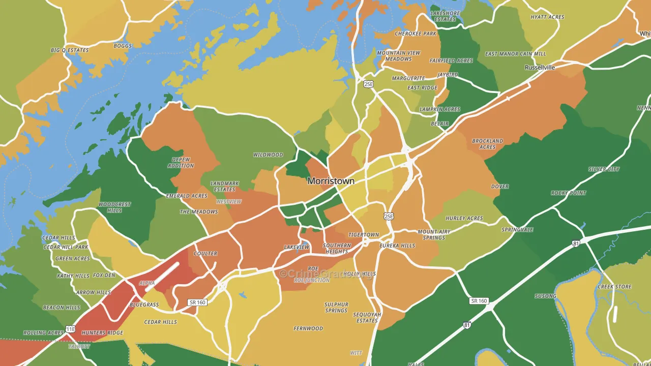 Hamblen County, TN Map of Theft Rates