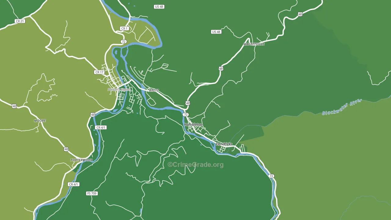 Hambleton, WV Map of Theft Rates