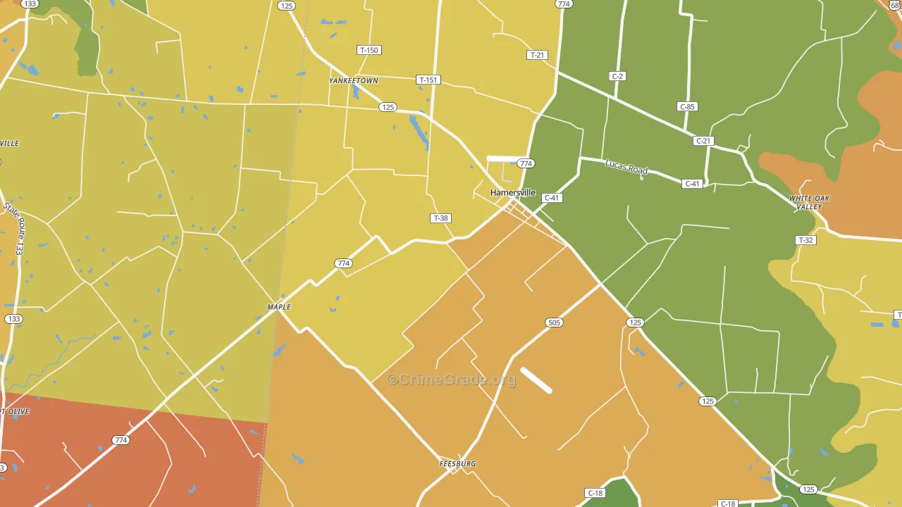 Hamersville, OH Map of Theft Rates