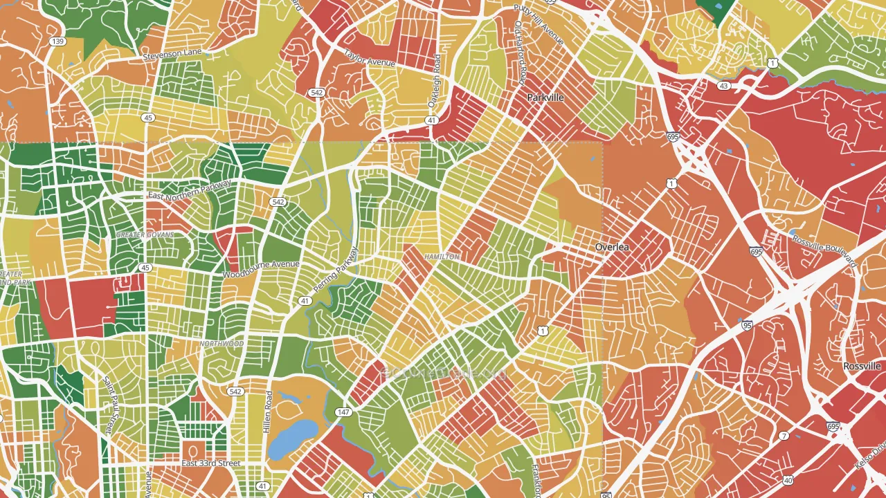 Hamilton Area, Baltimore, MD Map of Theft Rates