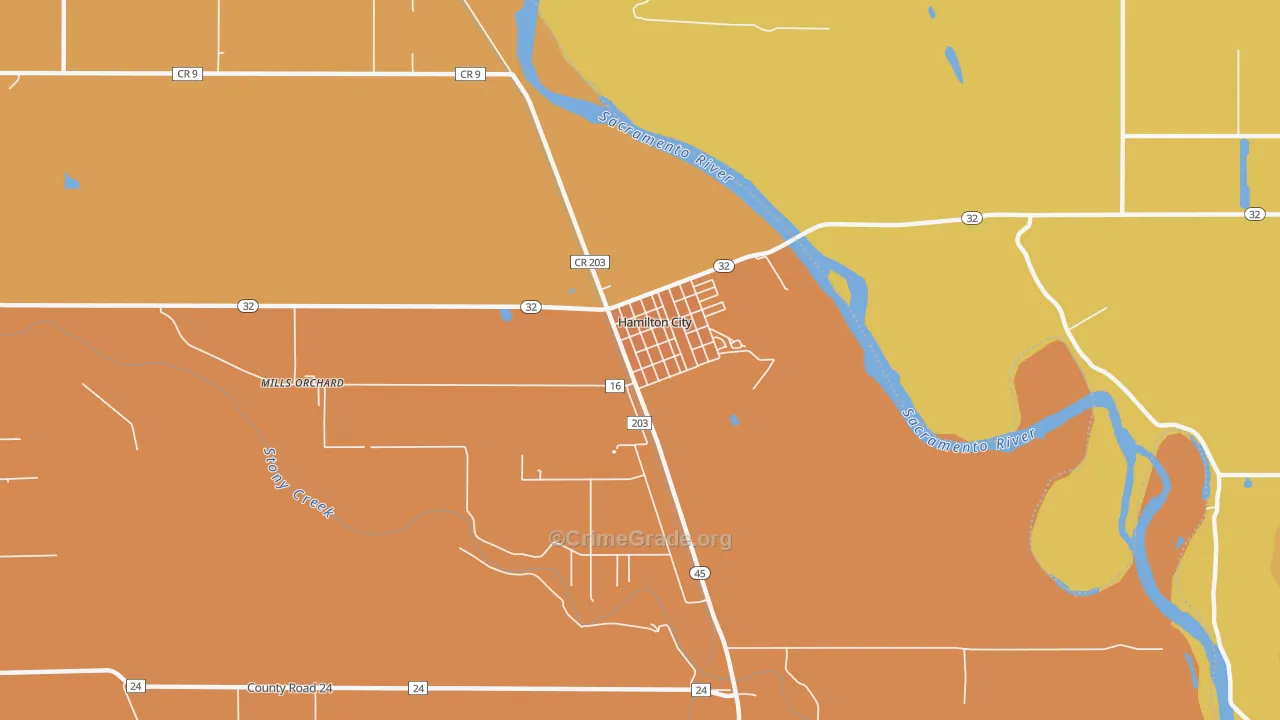 Hamilton City, CA Map of Theft Rates