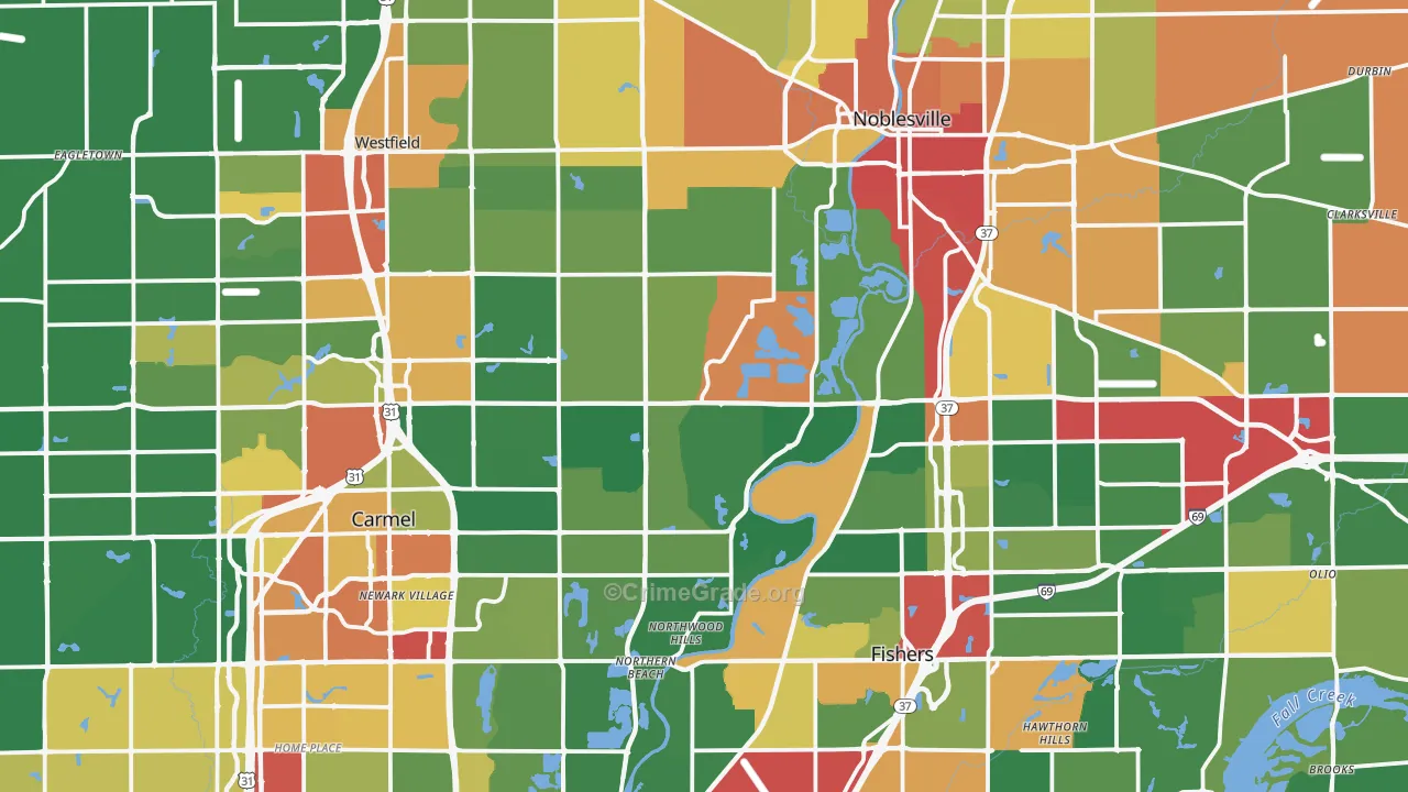 Hamilton County, IN Map of Theft Rates