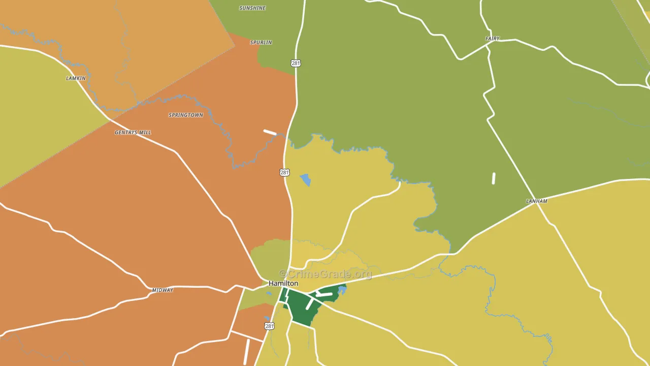 Hamilton County, TX Map of Theft Rates