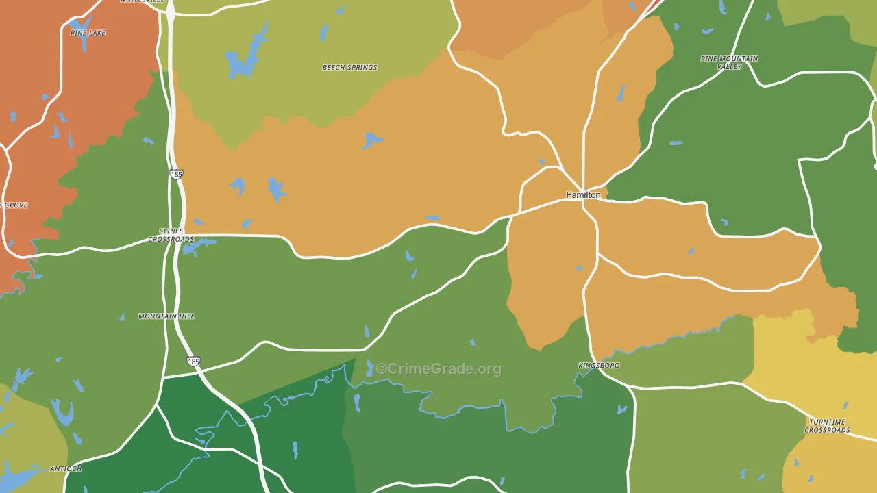 Hamilton, GA Map of Theft Rates