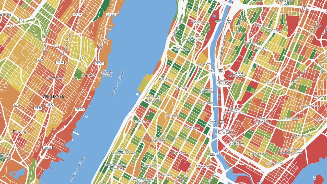 Hamilton Heights, Manhattan, NY Map of Theft Rates