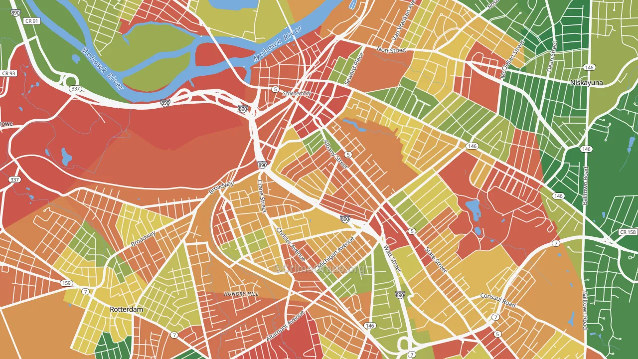 Hamilton Hills, Schenectady, NY Map of Theft Rates